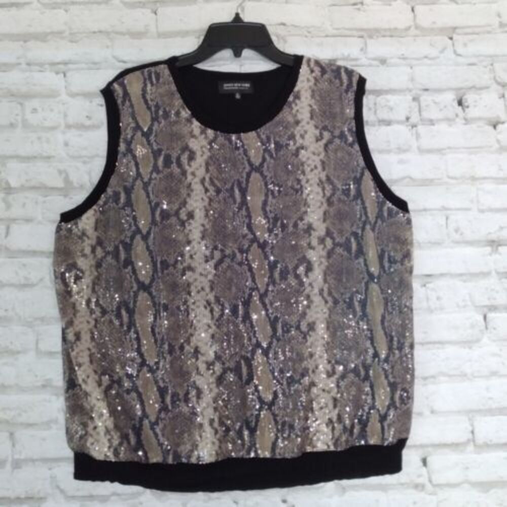 Jones New York Collection Top Womens 3X Animal Print Snake Sleeveless Sequin